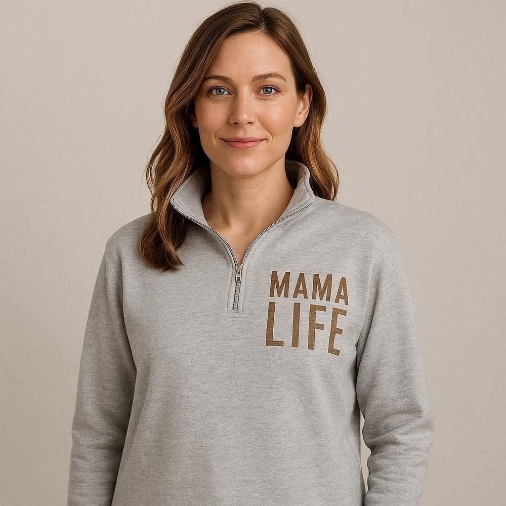 Gray Mama Life Quarter-zip Pullover Sweatshirt Women's Size Large Long Sleeve